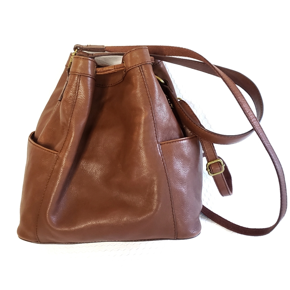 Fossil VTG Leather Drawstring Purse Bag Tote - Picture 3 of 13
